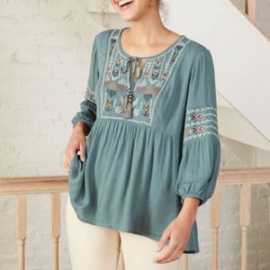 Knox Rose Tie Front, 3/4 Sleeve Boho Style Top